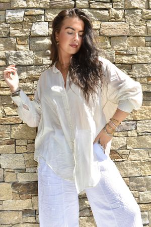 Shayle Indian Cotton Boyfriend Beach Shirt Stone